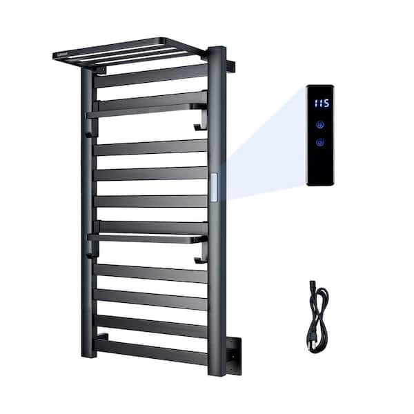 Black 2 in 1 Towel Warmer Rack and Wall Mounted Towel Rack 10 Bars with 24H Timing and Temperature Control