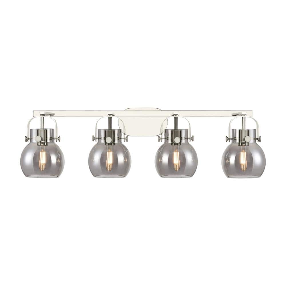 Pilaster II Sphere 36.5 in. 4-Light Polished Nickel Vanity Light with Black Glass Shade price history on PriceWatchPro