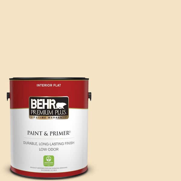 BEHR PREMIUM PLUS 1 gal. #PPU6-10 Cream Puff Flat Low Odor Interior Paint & Primer