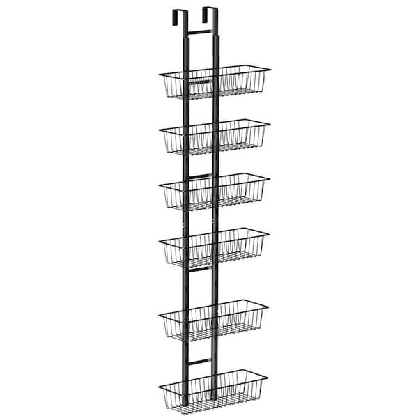 Numhew 6-Tier Black Adjustable Over the Door Hanging Spice Rack, Over the Door Pantry Organizer for Kitchen