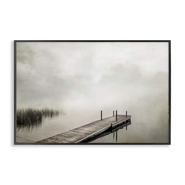 Stupell Industries Mysterious Foggy Lake Dock by Peter Hawkins Black Framed Nature Giclee Art Print 12 in. x 18 in.