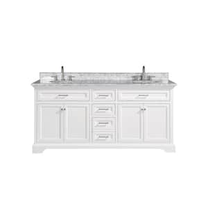 Windlowe 73 in. W x 22 in. D x 35 in. H Bath Vanity in White with Carrara Marble Vanity Top in White with White Sink