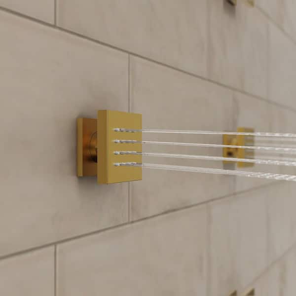 Full Spectrum LED 12 in. Triple Handle 5-Spray Ceiling Mount Shower Faucet 2.5 GPM with Body Spray in Brushed Gold