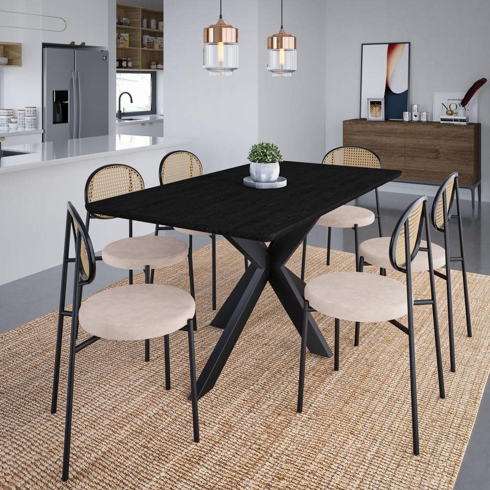 Ravenna Ebony 63" Rectangular Wood Dining Table with Geometric Metal Base