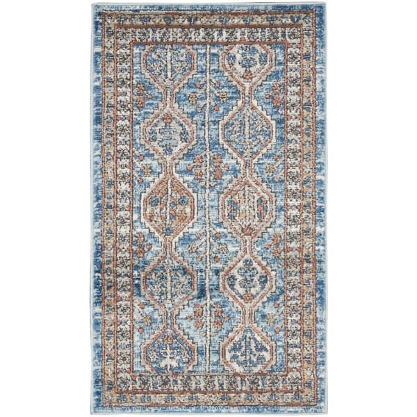 Nourison Concerto Blue/Multi doormat 2 ft. x 4 ft. Bordered Contemporary Kitchen Area Rug
