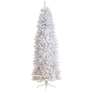 7 ft. White Pre-Lit LED Slim Artificial Christmas Tree with 300 Warm White Lights