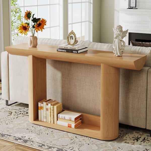 TRIBESIGNS WAY TO ORIGIN Benjamin 55 in. Brown Natural Wood Rectangle Wood Console Table Behind Sofa Entryway Couch Accent Table Home Office