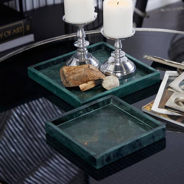 Litton Lane Green Marble Decorative Tray with Raised Border (Set of 2)