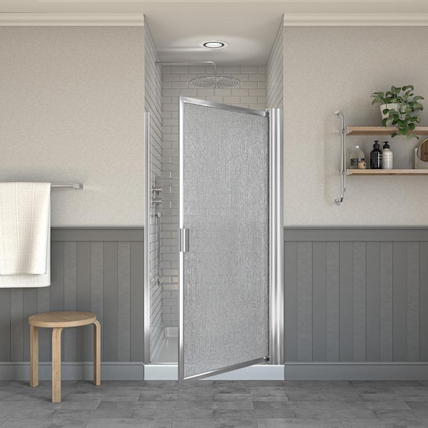 Contractors Wardrobe Model 6100 34-1/8 in. to 36-1/8 in. x 63 in. Framed Pivot Shower Door in Bright Clear with Rain Glass