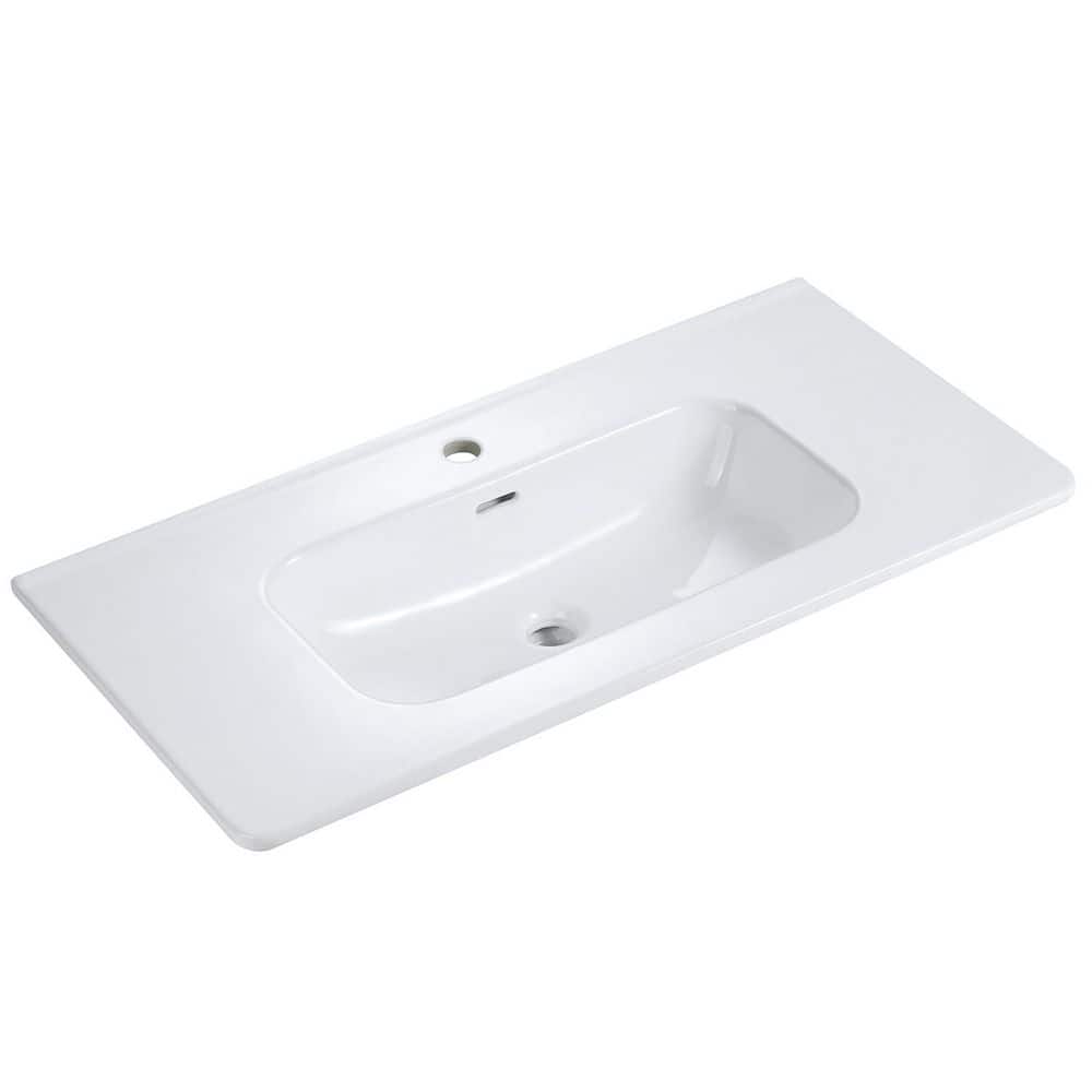 36 in. Drop-In Rectangular Integrated Bathroom Sink in Gloss White Ceramic Vanity Top price history on PriceWatchPro