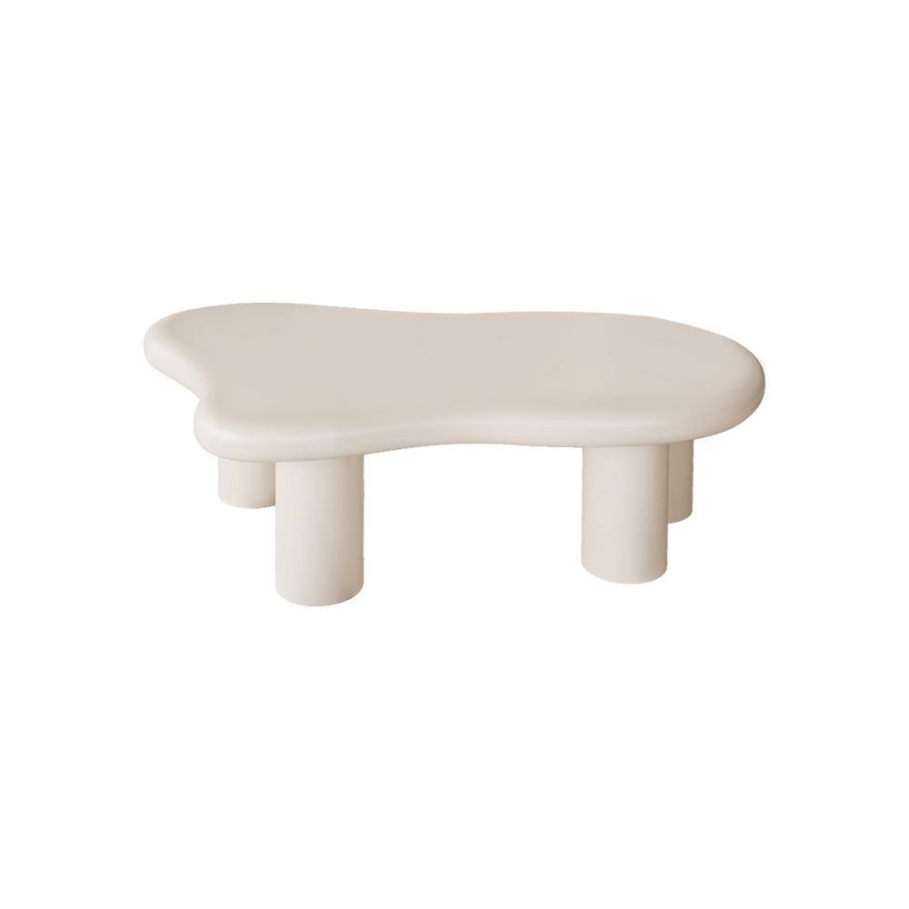 Cream White Cloud Shaped Wood 47 in. Coffee Table for Living Room Bedroom