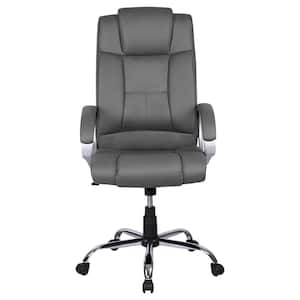 Faux Leather Adjustable Height Seat Executive Office Chair 25.9 H in . Gray with Non-Adjustable Arms