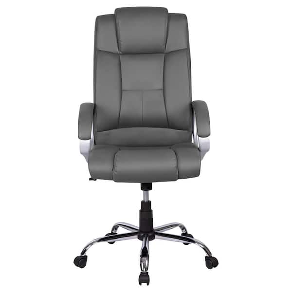 HOMESTOCK Faux Leather Adjustable Height Seat Executive Office Chair 25.9 H in . Gray with Non-Adjustable Arms