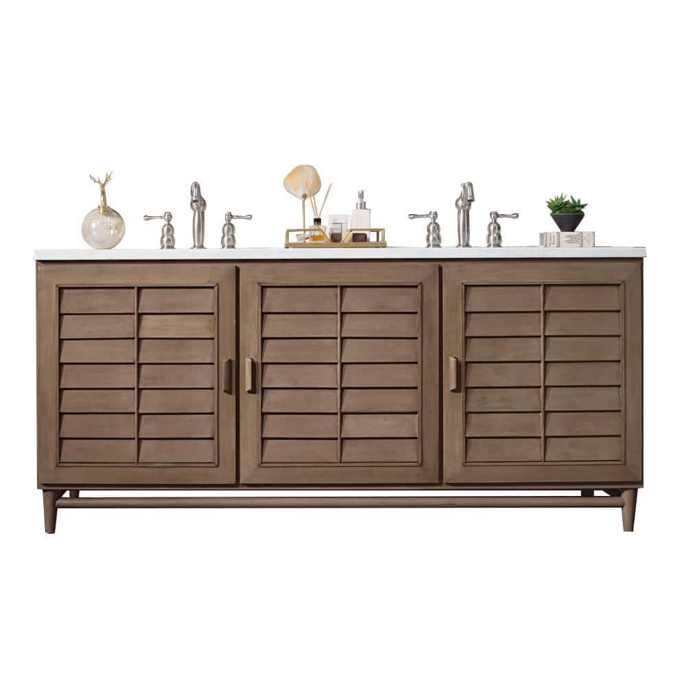 Portland 72 in. W x 23.5 in.D x 34.3 in. H Double Vanity in Whitewashed Wal