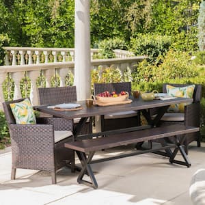Aisha 29 in. Multi-Brown 6-Piece Metal Rectangular Outdoor Dining Set with Light Brown Cushions