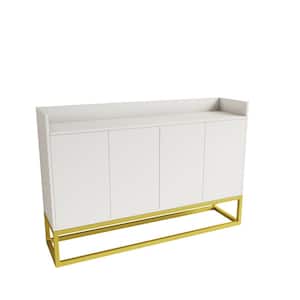 47.24 in. W x 11.81 in. D x 31.69 in. H White Linen Cabinet with 4-Doors, Metal Legs and Open Shelf