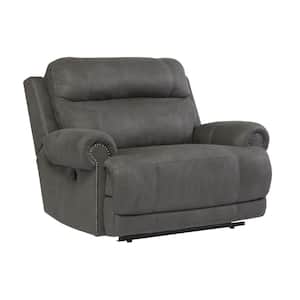 Gray Fabric and Faux Leather Zero Wall Recliner with Nailhead Trim and Rolled Arms