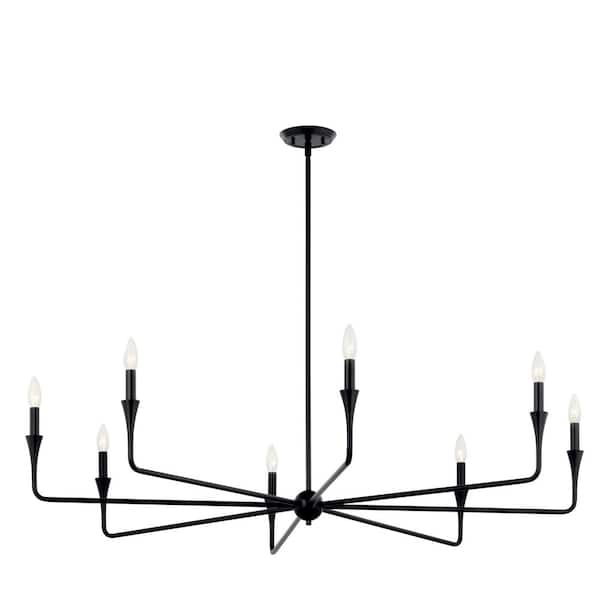 Alvaro 50 in. 8-Light Black Modern Candle Chandelier for Dining Room