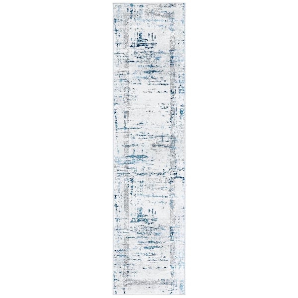 Amelia Gray/Blue 2 ft. x 8 ft. Damask Distressed Runner Rug