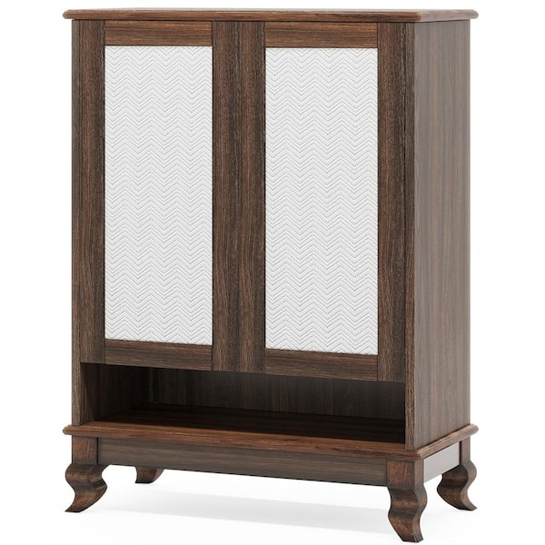 BYBLIGHT 45.28 in. H x 31.5 in. W Dark Walnut Wood Shoe Storage Cabinet with Doors and Adjustable Shelves, 24-Pair