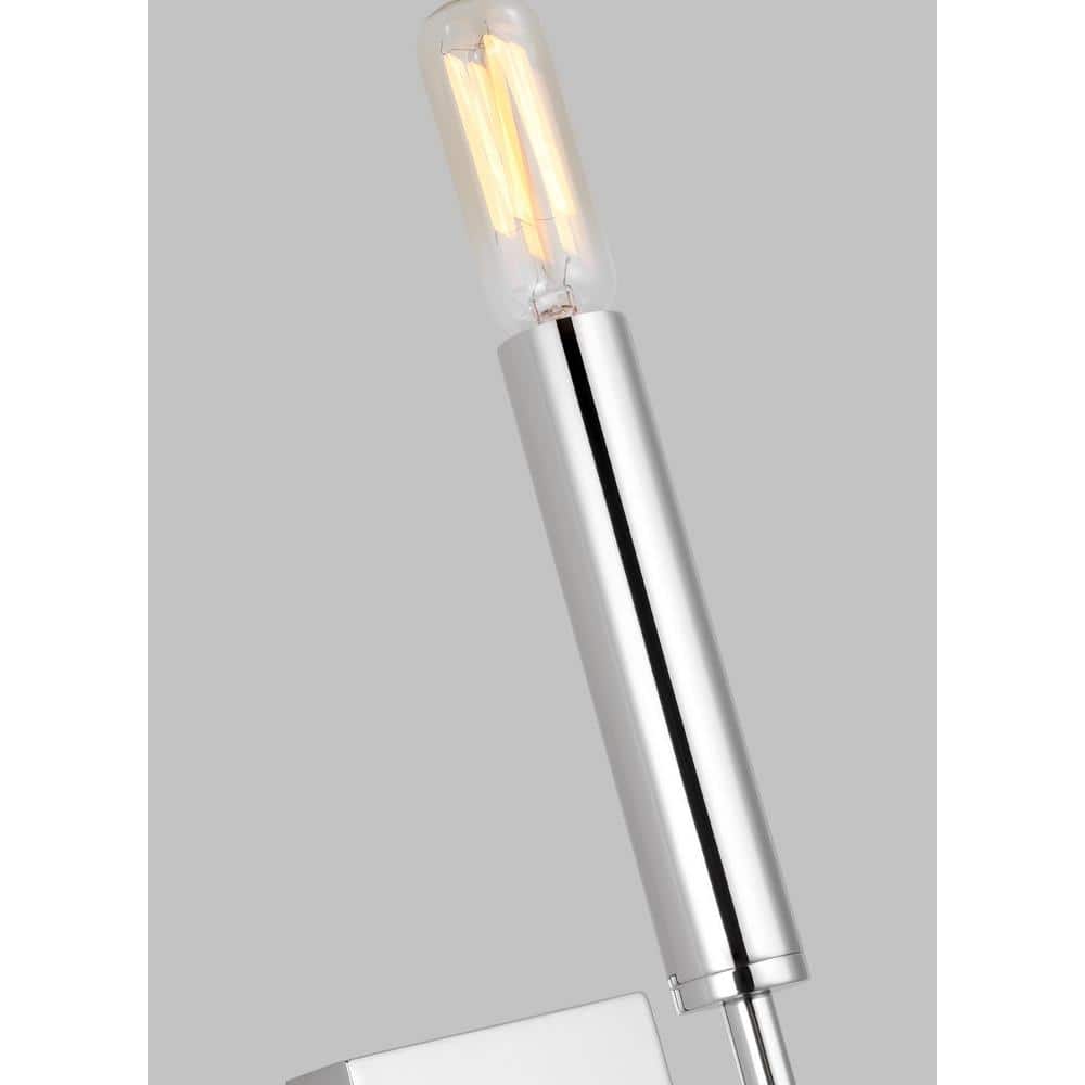 Polished Nickel Iron Wall Sconce with White Linen Shade