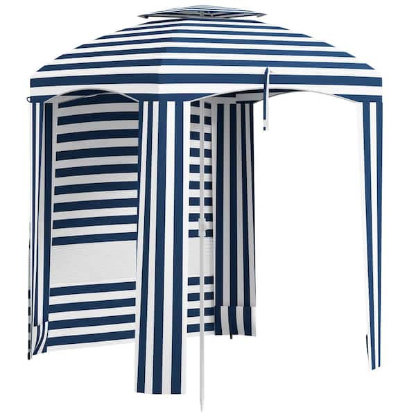 Unbranded 5.8 in. x 5.8 in. Portable Beach Umbrella with Double-Top in Blue Finish