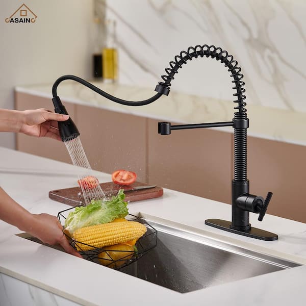 Single Handle Pull Down Sprayer Kitchen Faucet with Power Clean Multi-Function Spray in Matte Black