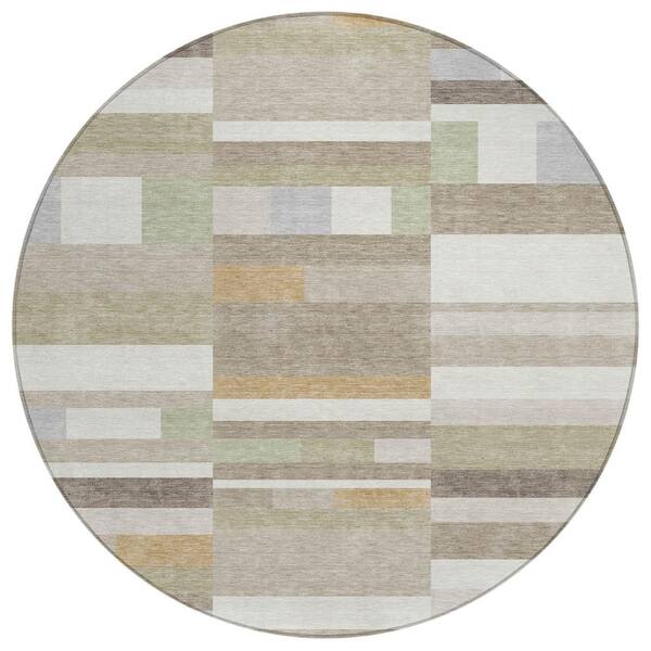 Chantille Machine Washable Indoor/Outdoor Abstract ACN2820 Ivory 8 ft. x 8 ft. Round Rug