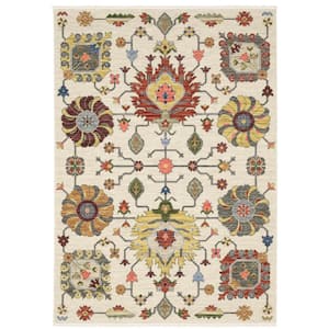 Lavista Ivory/Multi-Colored Doormat 3 ft. x 5 ft. Traditional Persian Oriental Wool/Nylon Blend Indoor Area Rug