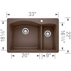 Diamond 33 in. Drop-In/Undermount Double Bowl Cafe Brown Granite Composite Kitchen Sink