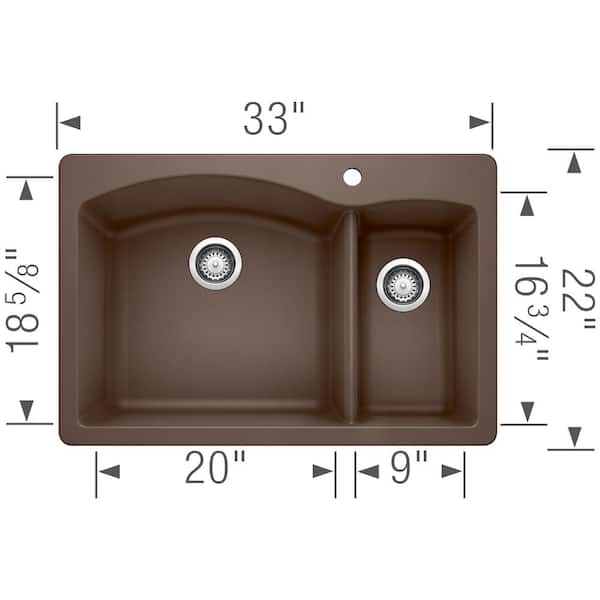 Diamond 33 in. Drop-In/Undermount Double Bowl Cafe Brown Granite Composite Kitchen Sink