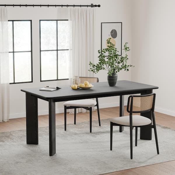 Dovelina George Modern Rectangle Black Oak Wood Top 67 in. 4 Legs Dining Table Seats 6