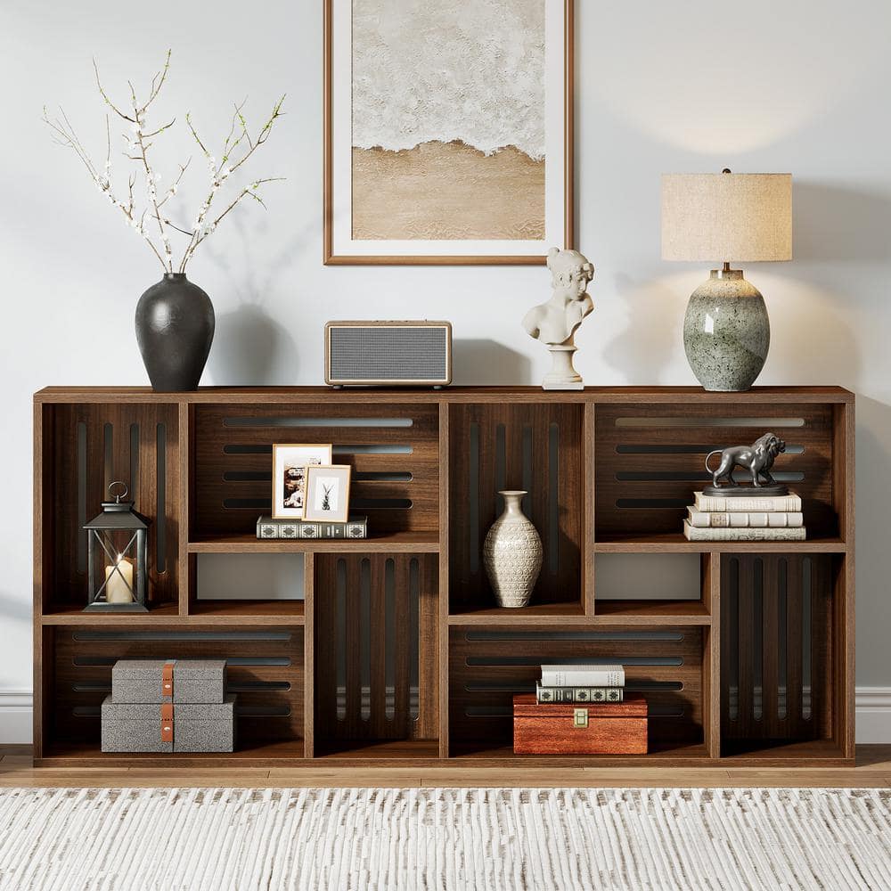Turrella 70.9 in. Rustic Brown Rectangle Engineered Wood Console Table with Storage Shelves,3-Tier Narrow Entryway Table