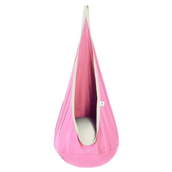 Angel Sar 6 in. Portable Kids Pod Swing Seat, Cotton Child Nylon Hammock Chair for Indoor and Outdoor (Pink)