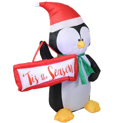 Sunnydaze 3.8 ft. x 2 ft. Jolly Holiday Penguin Inflatable Christmas Decoration