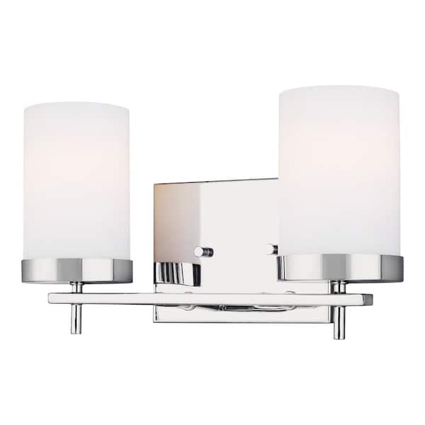 Generation Lighting Zire 14 in. W 2-Light Chrome Vanity Light with Etched White Glass Shades with LED Bulbs