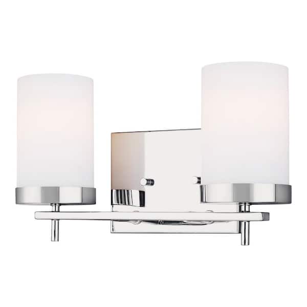 Studio Zire 14 in. W 2-Light Chrome Bathroom Vanity Light with Etched White Glass Shades