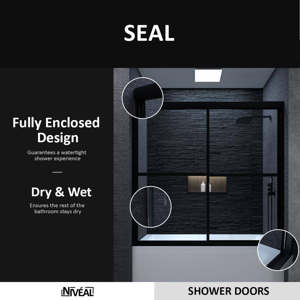 Matte Black Sliding Tub Door with Clear Tempered Glass