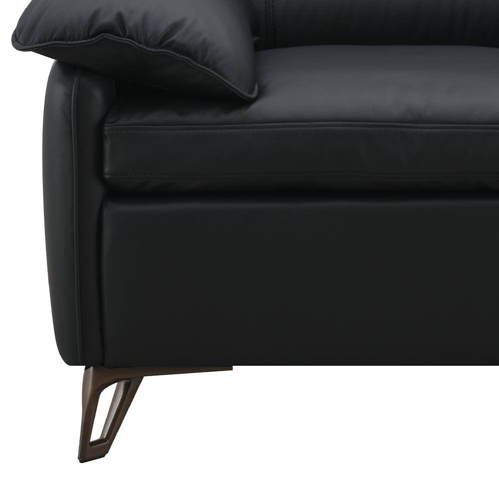 Black Top Grain Leather and Wood Accent Chair