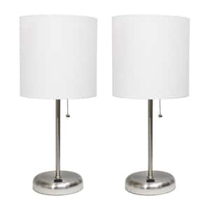 19.5 in. Stick Lamp with USB Charging Port and Fabric Shade, White (2-Pack Set)