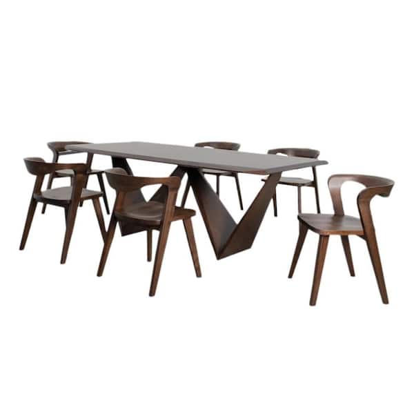 Brown 30 in. 7-Piece Dining Set