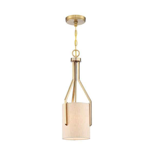 Designers Fountain Elara 60-Watt 1-Light Brushed Gold Mini-Pendant with Beige Linen Shade