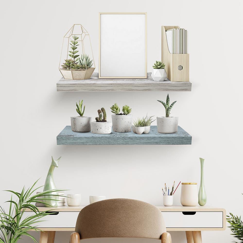 Rustic Blue and White Wood Floating Wall Shelves
