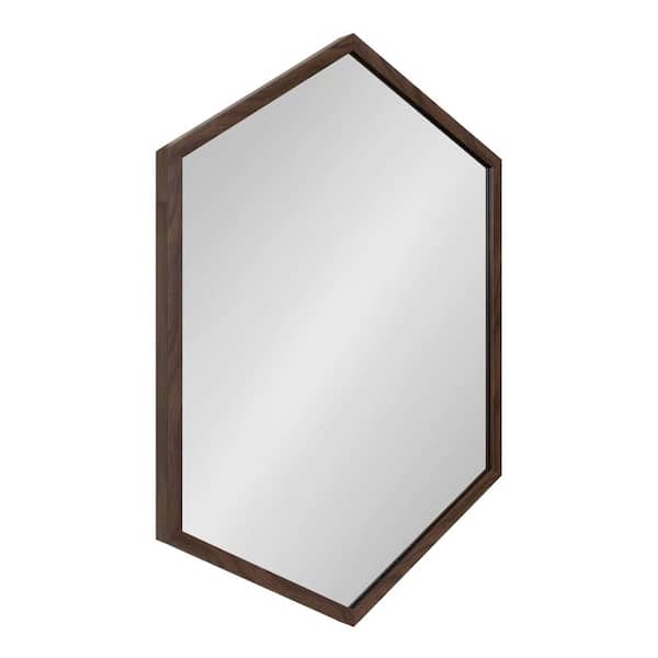 Kate and Laurel Laverty 31 in. x 22 in. Hexagon Framed Walnut Brown Wall Mirror