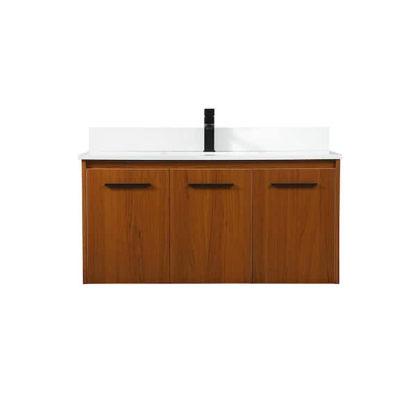 Unbranded Simply Living 40 in. W x 18 in. D x 19.7 in. H Bath Vanity in Teak with Ivory White Engineered Marble Top