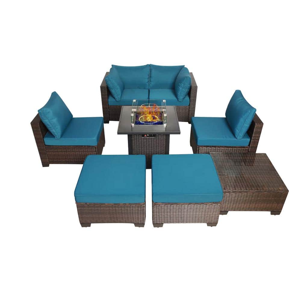 8-Piece Dark Brown PE Wicker Outdoor Sectional Conversation Sofa Set with L