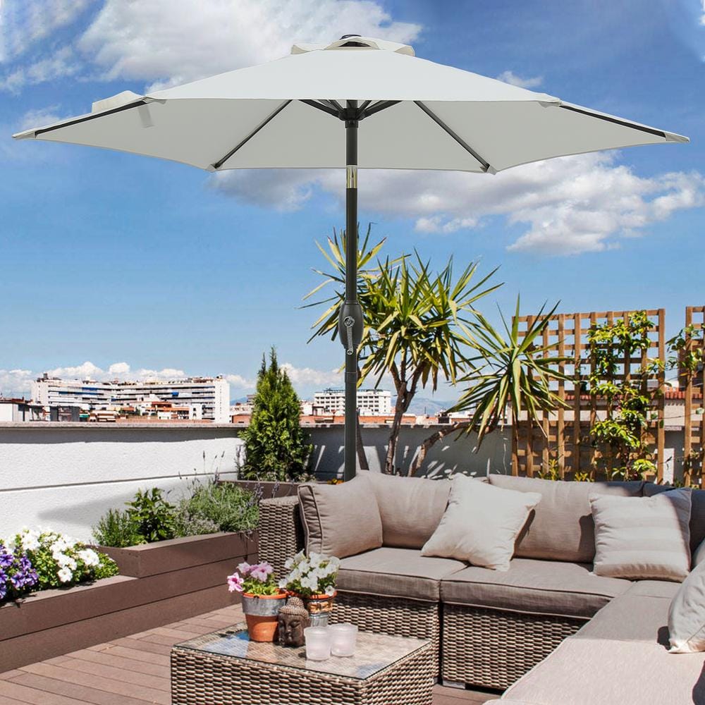 7.5 ft. Aluminum Market Patio Umbrella with Push Button Tilt & Crank in Gra