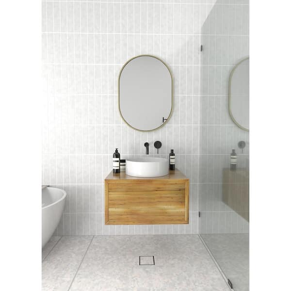 20 in. W x 28 in. H Framed Oval Bathroom Vanity Mirror in Satin Brass