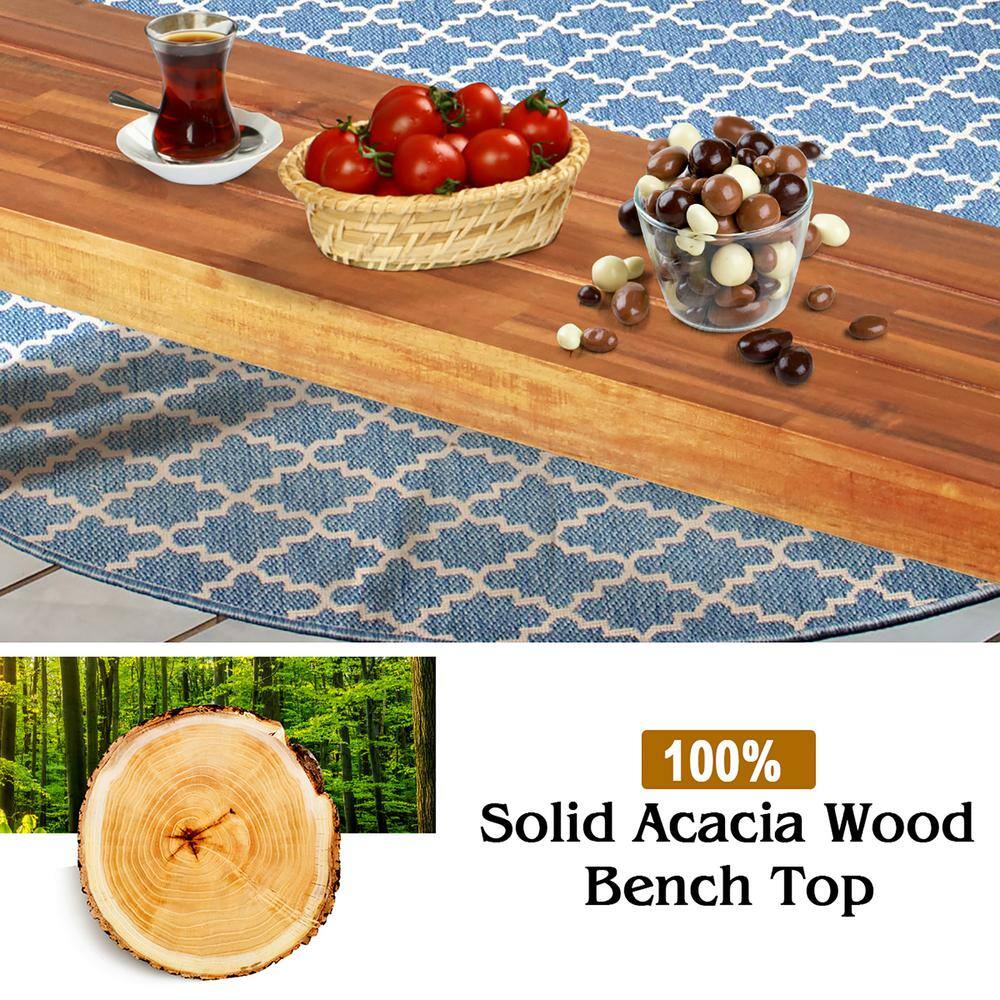 Rustic Acacia Wood and Black Steel 59" Outdoor Bench