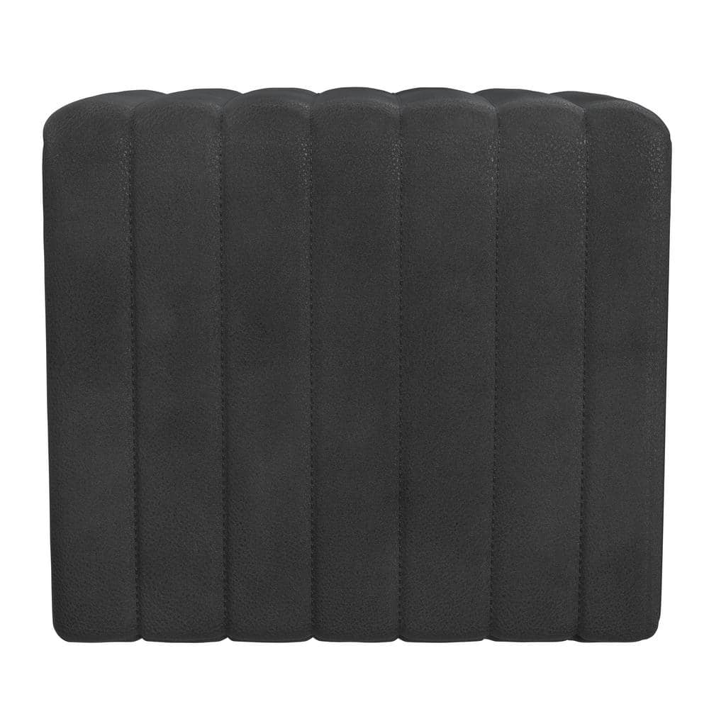 Black Faux Leather Channel Tufted Footstool Ottoman